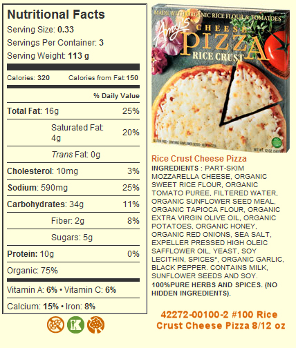 42272-00100-2 #100 Rice Crust Cheese 8/12 oz Amy's Kitchen